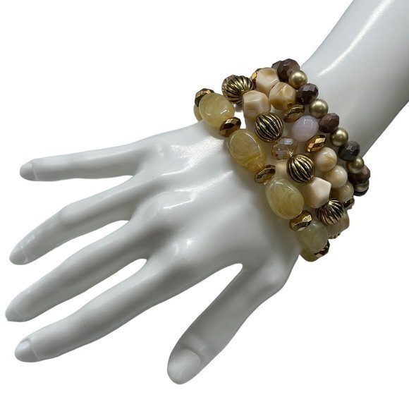 Sophia & Kate Multi Layered Brown & Gold Beaded Bracelets Set Of 4